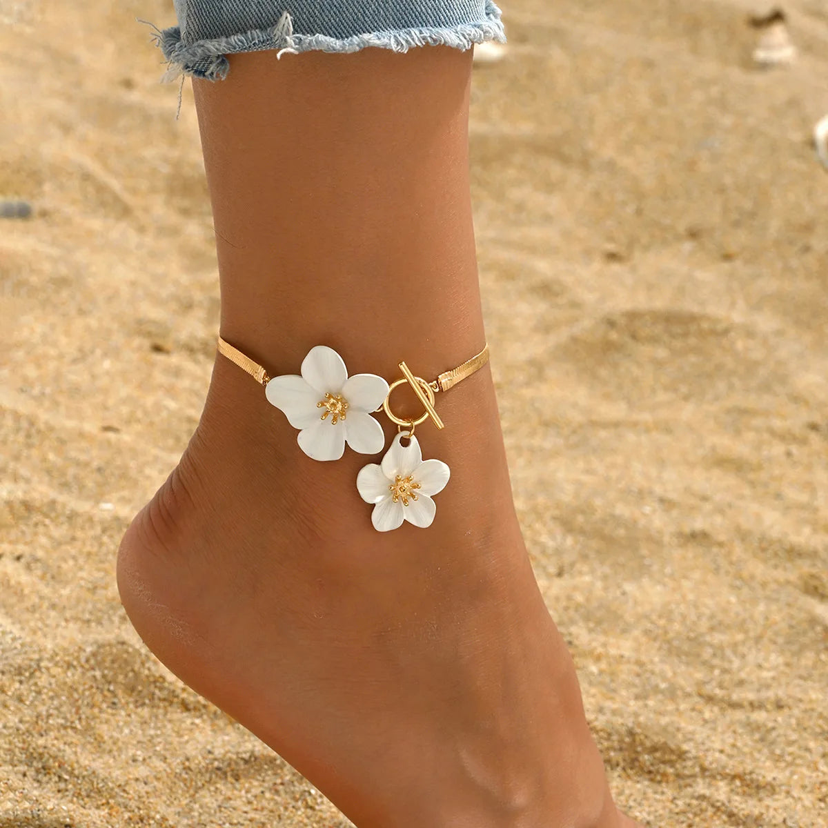 Fashion Metal Flower Pendant Anklet For Women