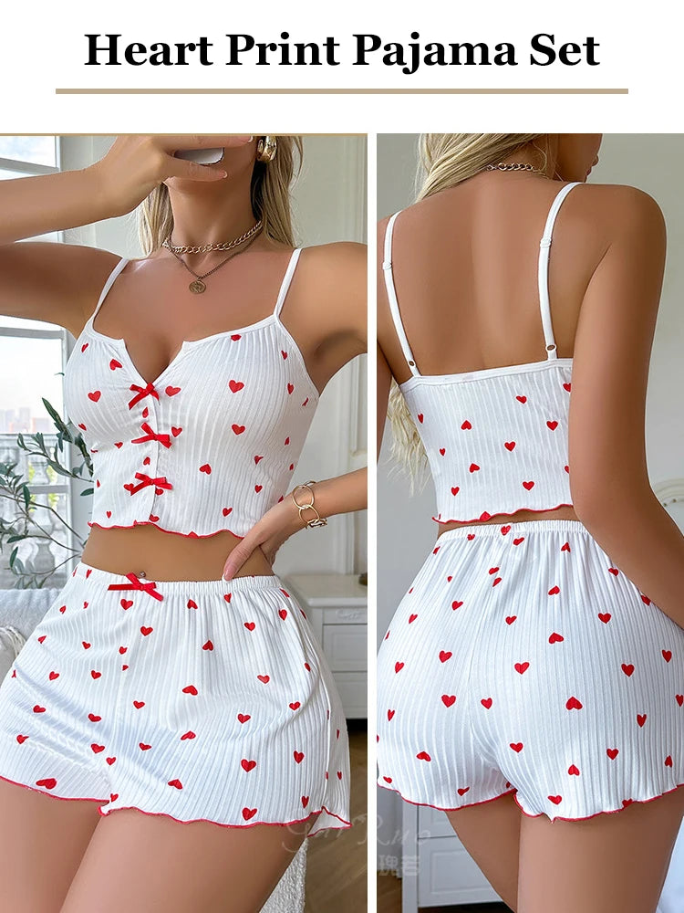 Sexy Heart Print Pajama Set for Women