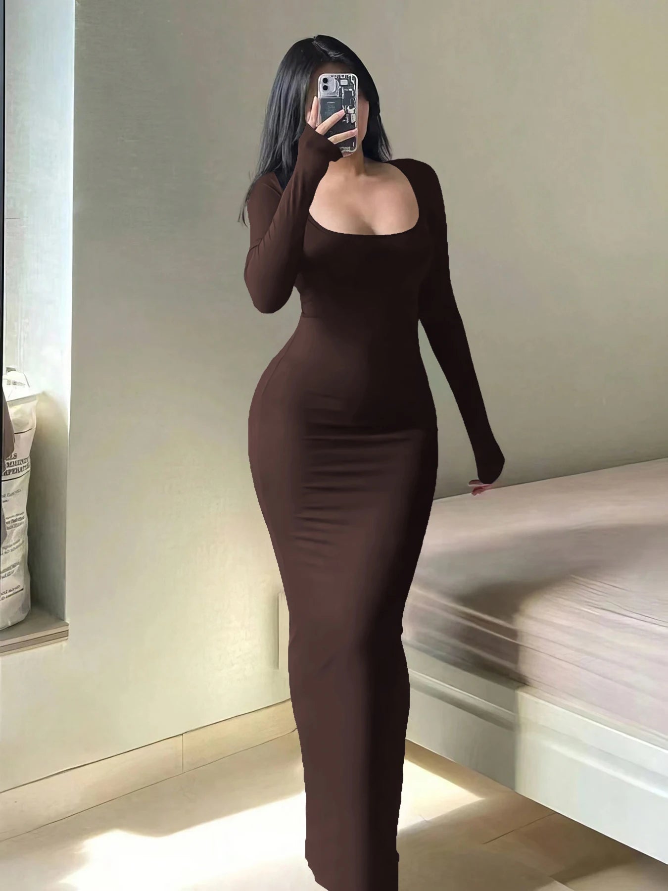 Women's Solid Long Sleeve Bodycon