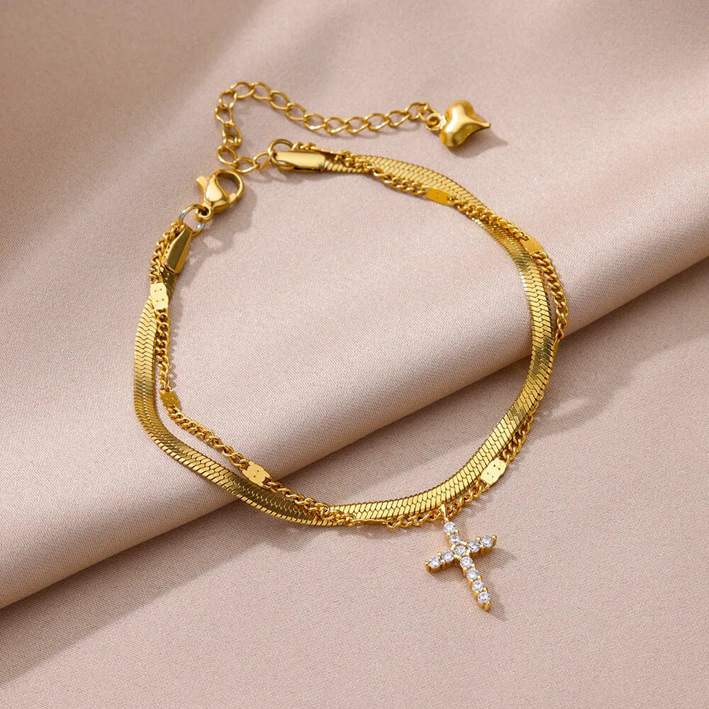 Stainless Steel Imitation Pearl Anklets for Women Gold Colore