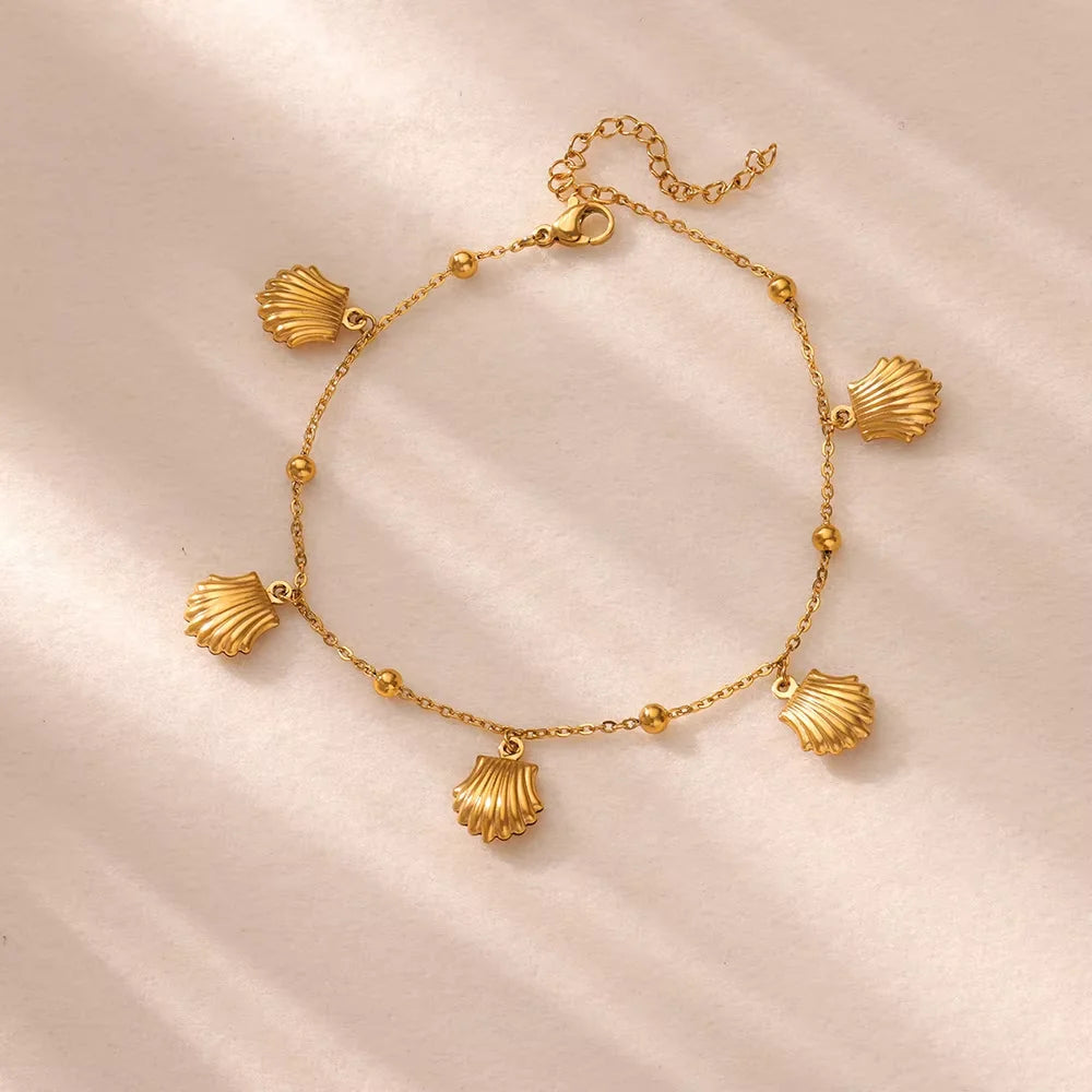 Stainless Steel Imitation Pearl Anklets for Women Gold Colore