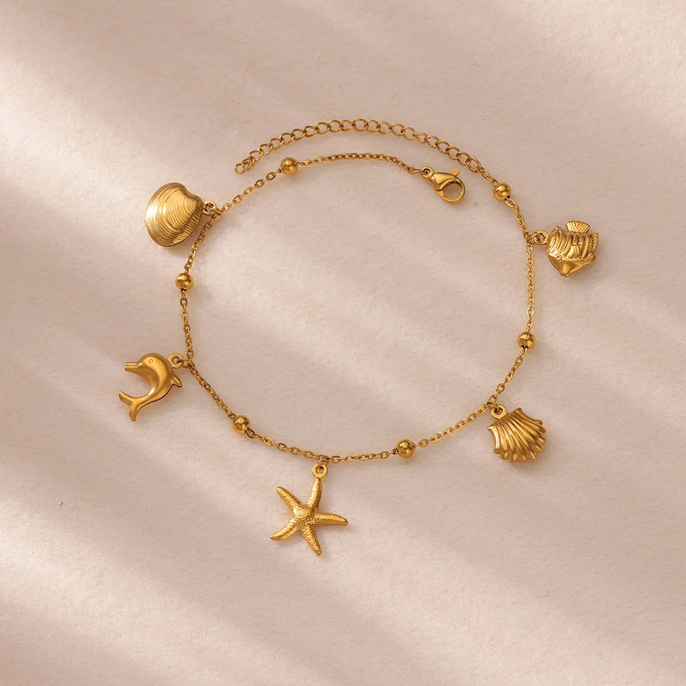 Stainless Steel Imitation Pearl Anklets for Women Gold Colore