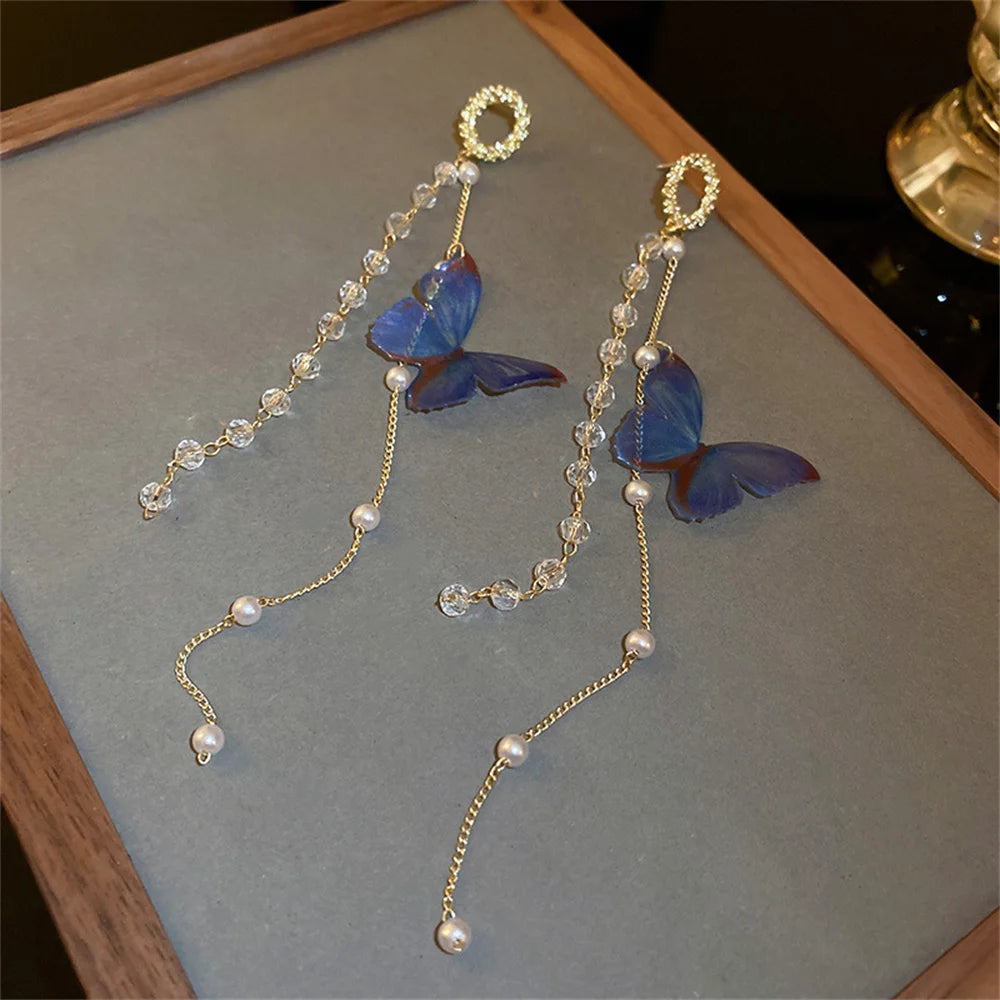 New Luxury Women Zircon Crystal Pearls Long Tassel