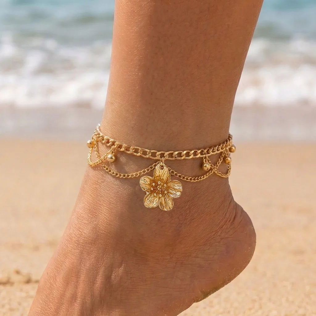 Fashion Metal Flower Pendant Anklet For Women