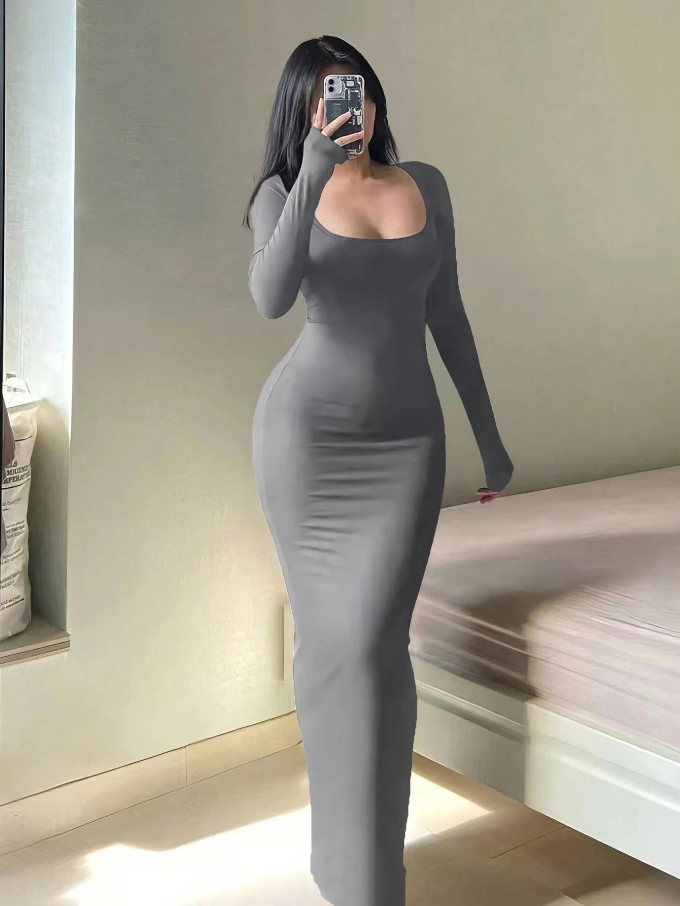 Women's Solid Long Sleeve Bodycon