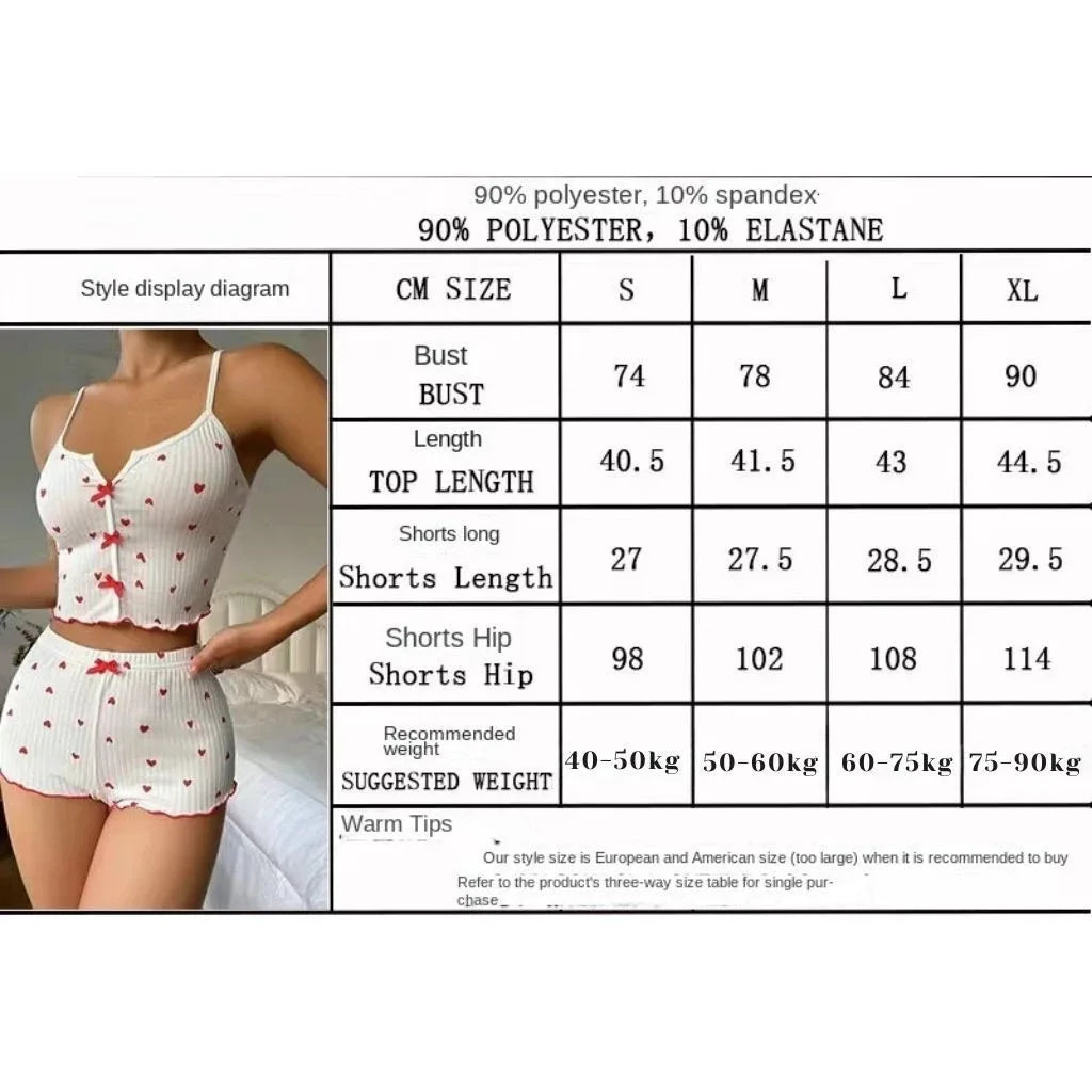Sexy Heart Print Pajama Set for Women