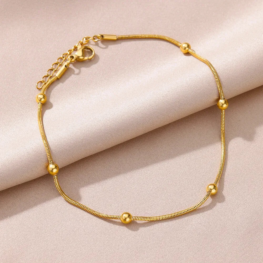 Stainless Steel Imitation Pearl Anklets for Women Gold Colore