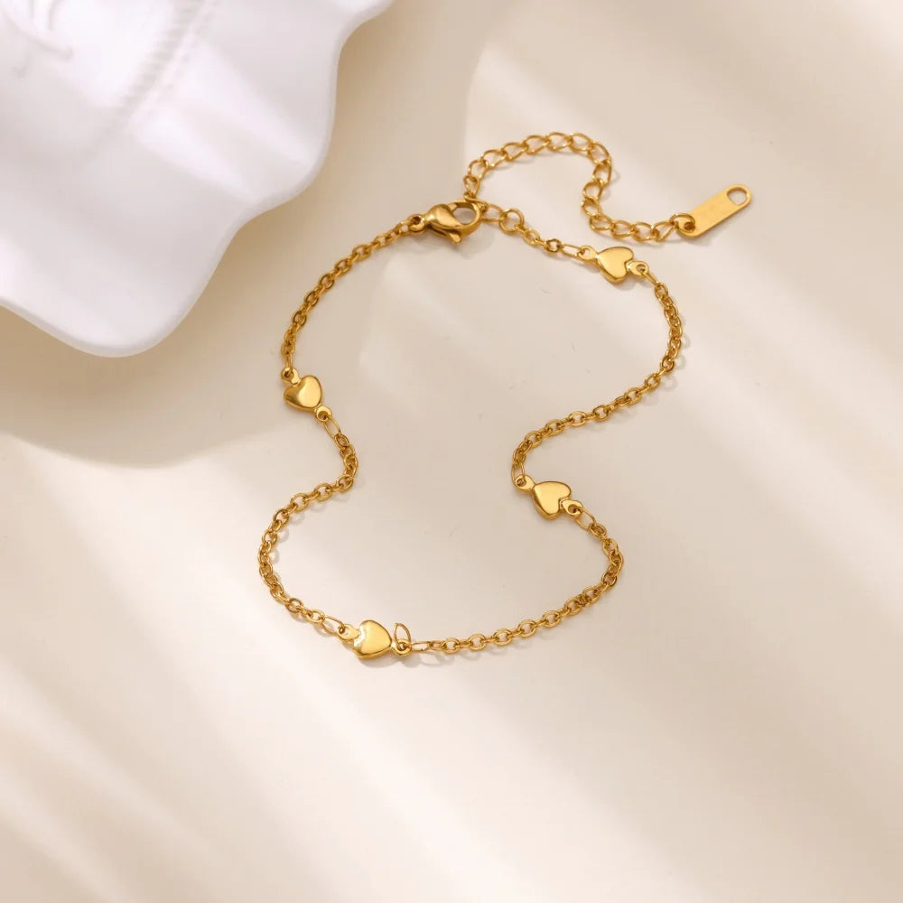 Stainless Steel Imitation Pearl Anklets for Women Gold Colore