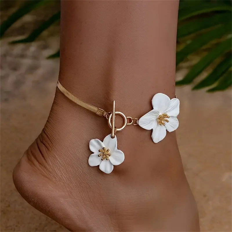 Fashion Metal Flower Pendant Anklet For Women