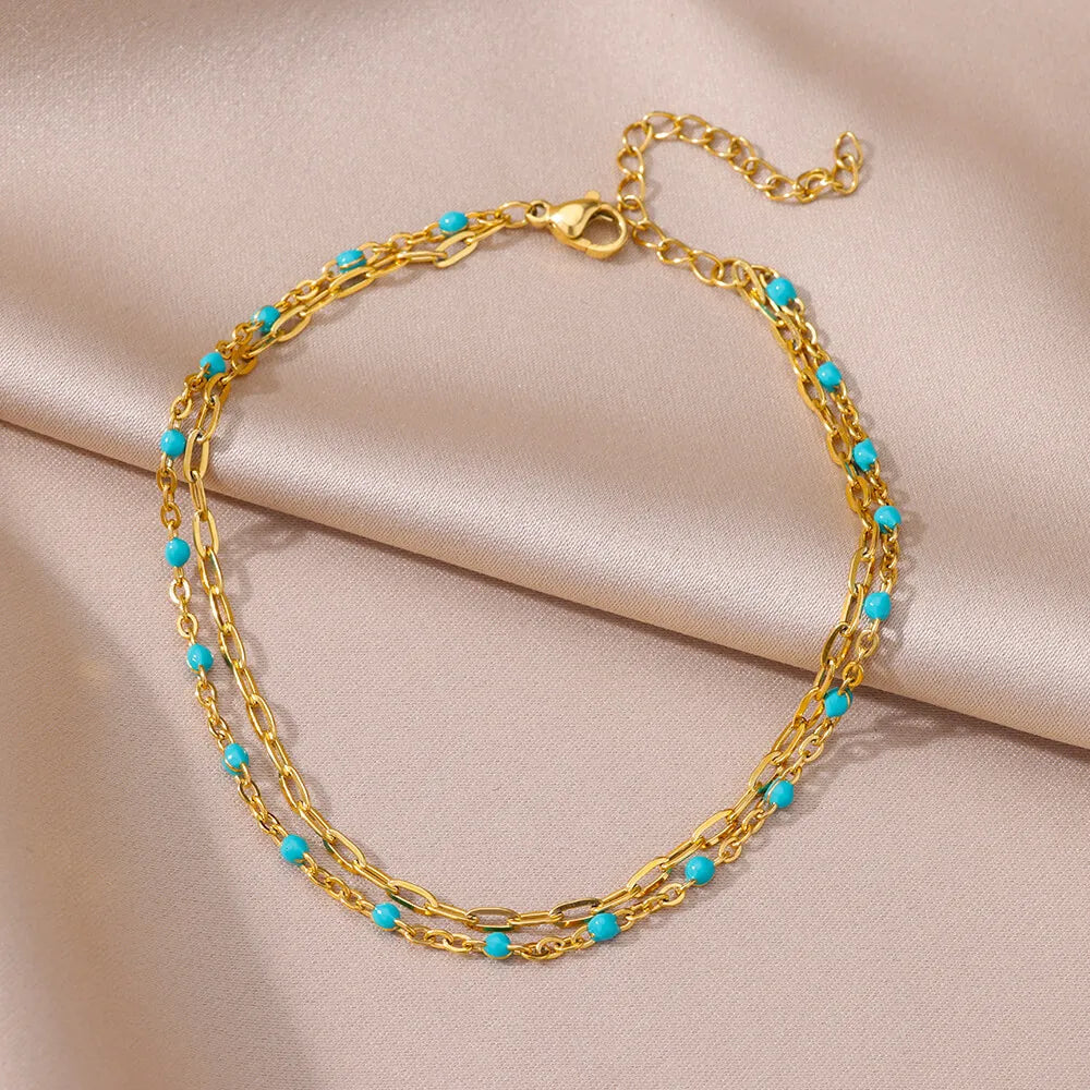 Stainless Steel Imitation Pearl Anklets for Women Gold Colore