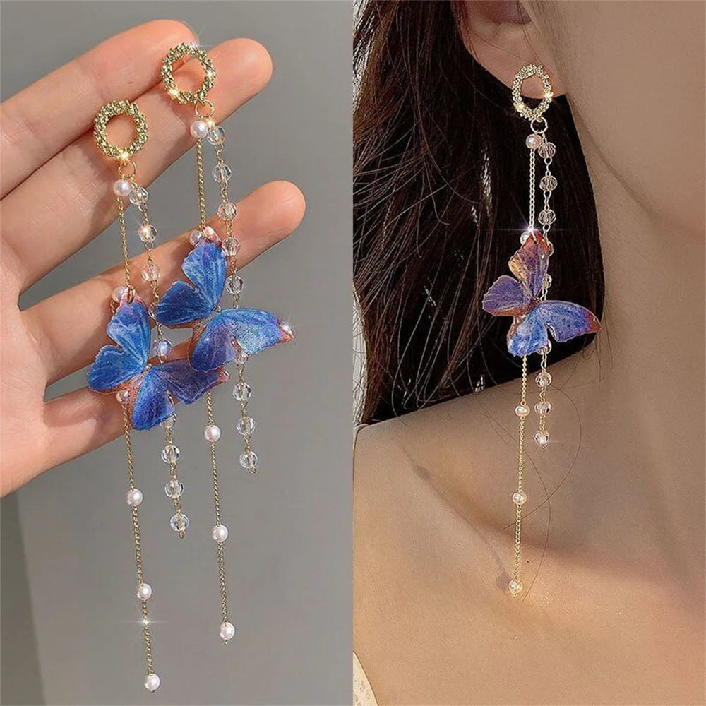 New Luxury Women Zircon Crystal Pearls Long Tassel