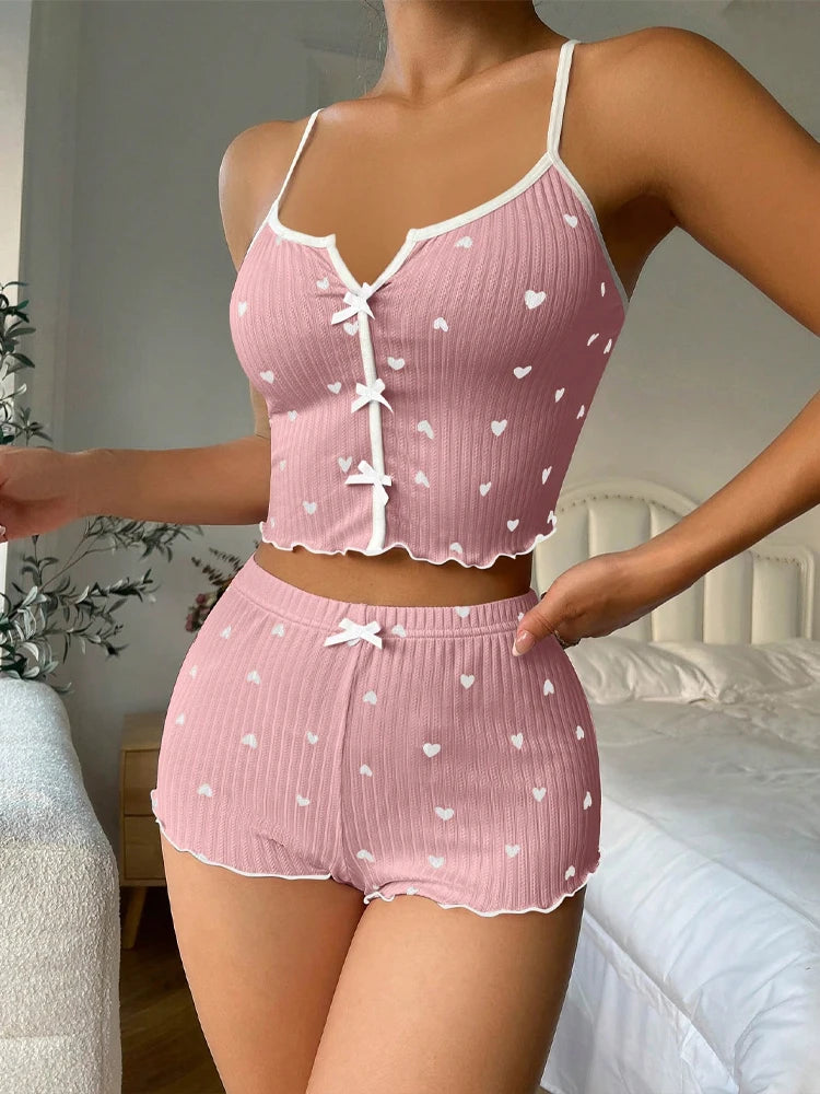 Sexy Heart Print Pajama Set for Women