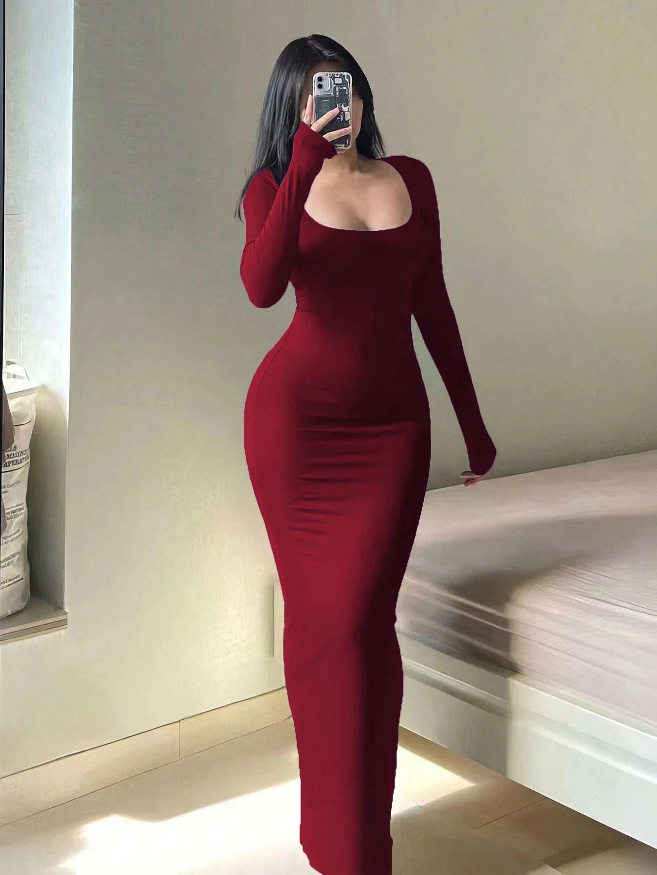 Women's Solid Long Sleeve Bodycon