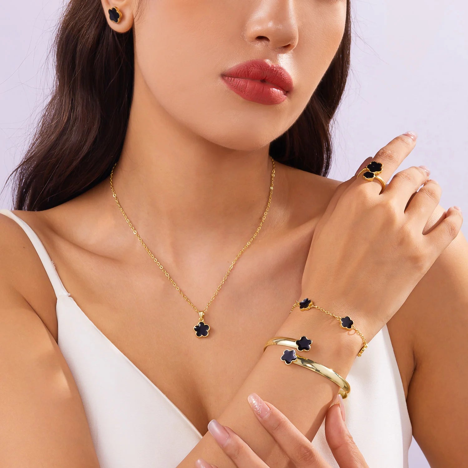 5pcs/set Colorful Enamel Plum Blossom Bracelets for Women