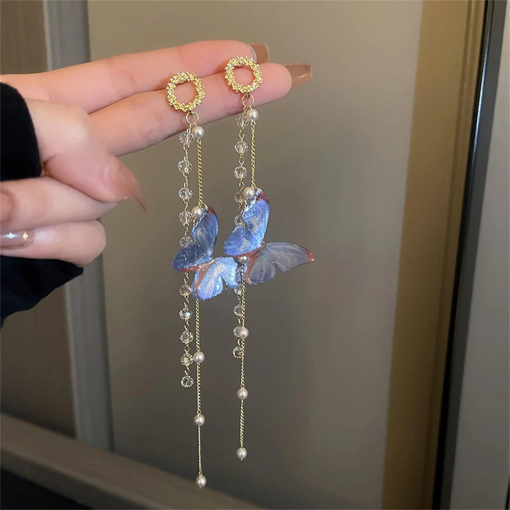 New Luxury Women Zircon Crystal Pearls Long Tassel
