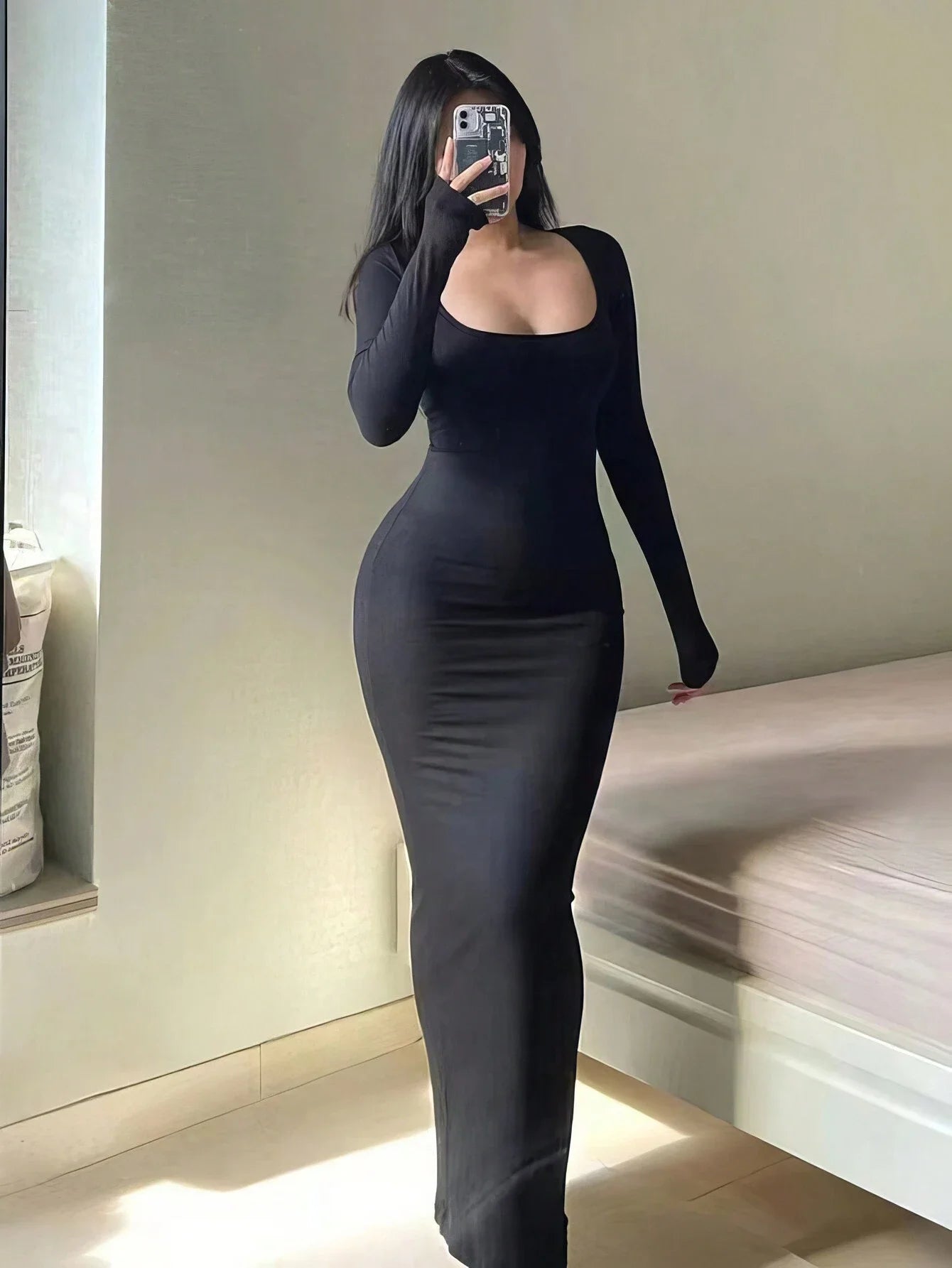 Women's Solid Long Sleeve Bodycon
