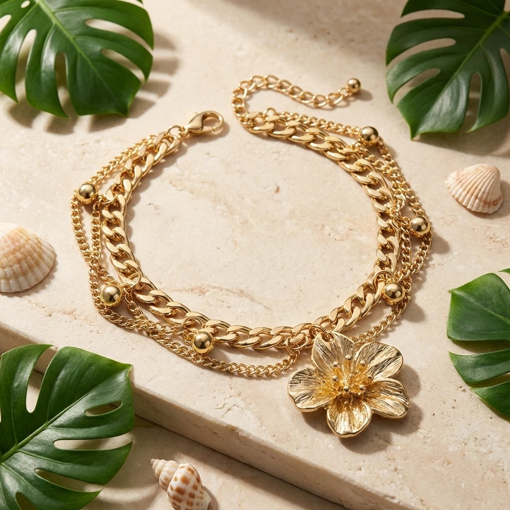 Fashion Metal Flower Pendant Anklet For Women