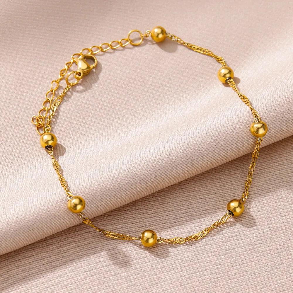Stainless Steel Imitation Pearl Anklets for Women Gold Colore