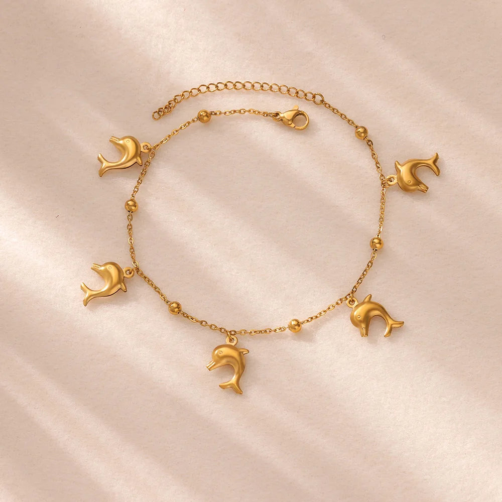Stainless Steel Imitation Pearl Anklets for Women Gold Colore