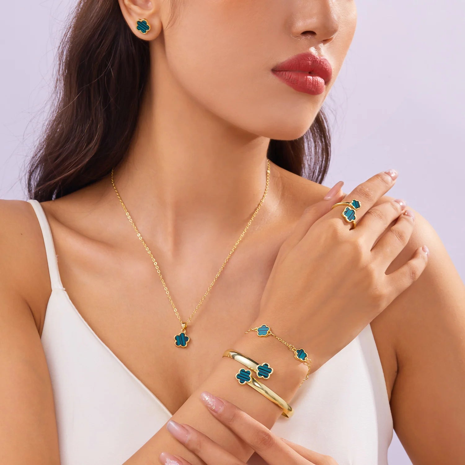 5pcs/set Colorful Enamel Plum Blossom Bracelets for Women