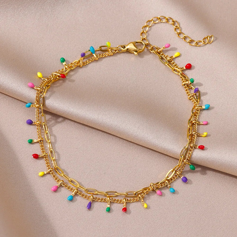 Stainless Steel Imitation Pearl Anklets for Women Gold Colore